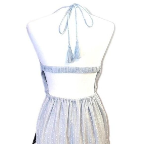 NWT Lulu’s | Sunny Reverie Light Blue Swiss Dot Lurex Halter Midi Dress | Small - Picture 8 of 13